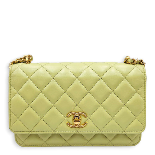 Quilted CC Lime Green Wallet On Chain in Lambskin Gold hardware CL2603-19925 1