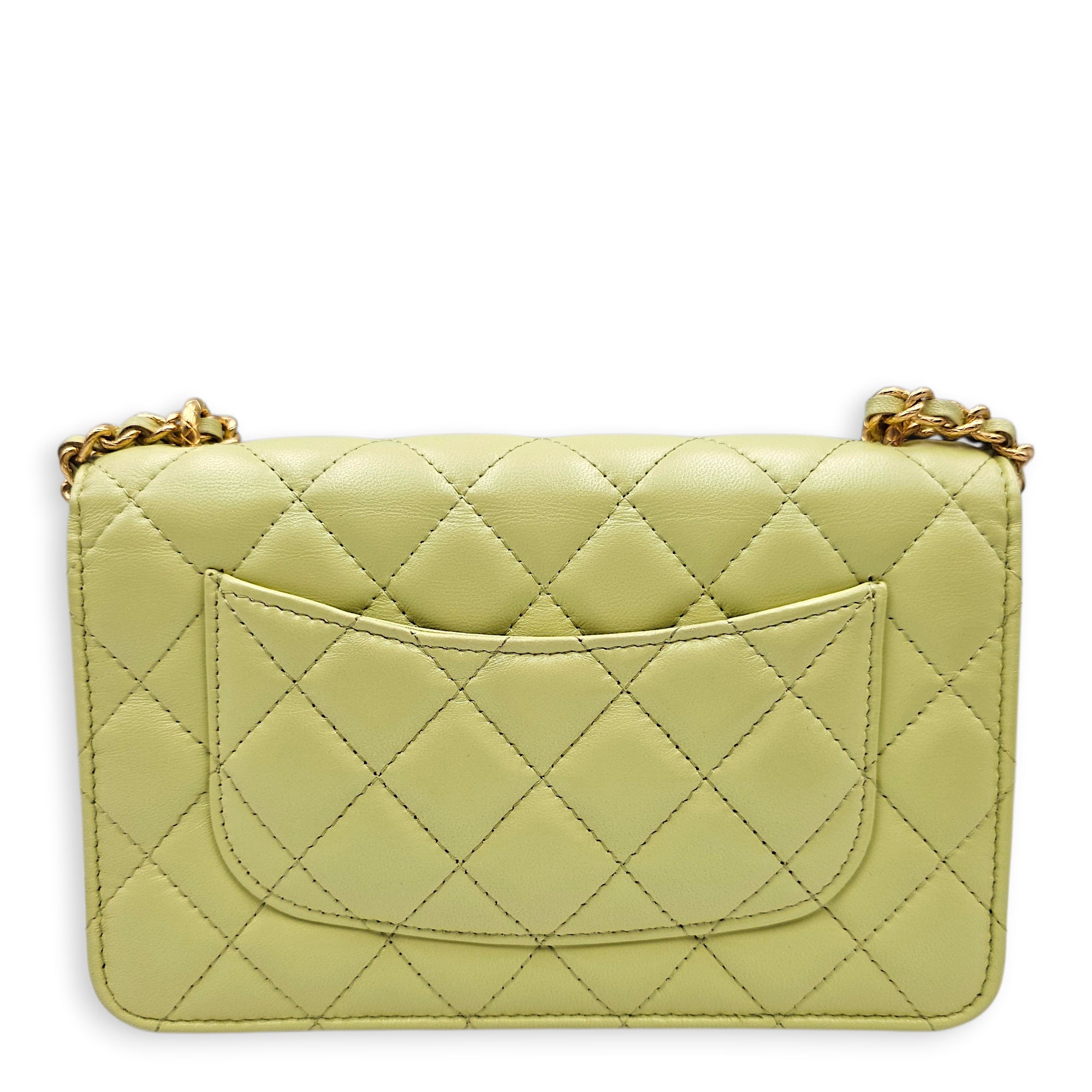 Quilted CC Lime Green Wallet On Chain in Lambskin Gold hardware CL2603-19925 2