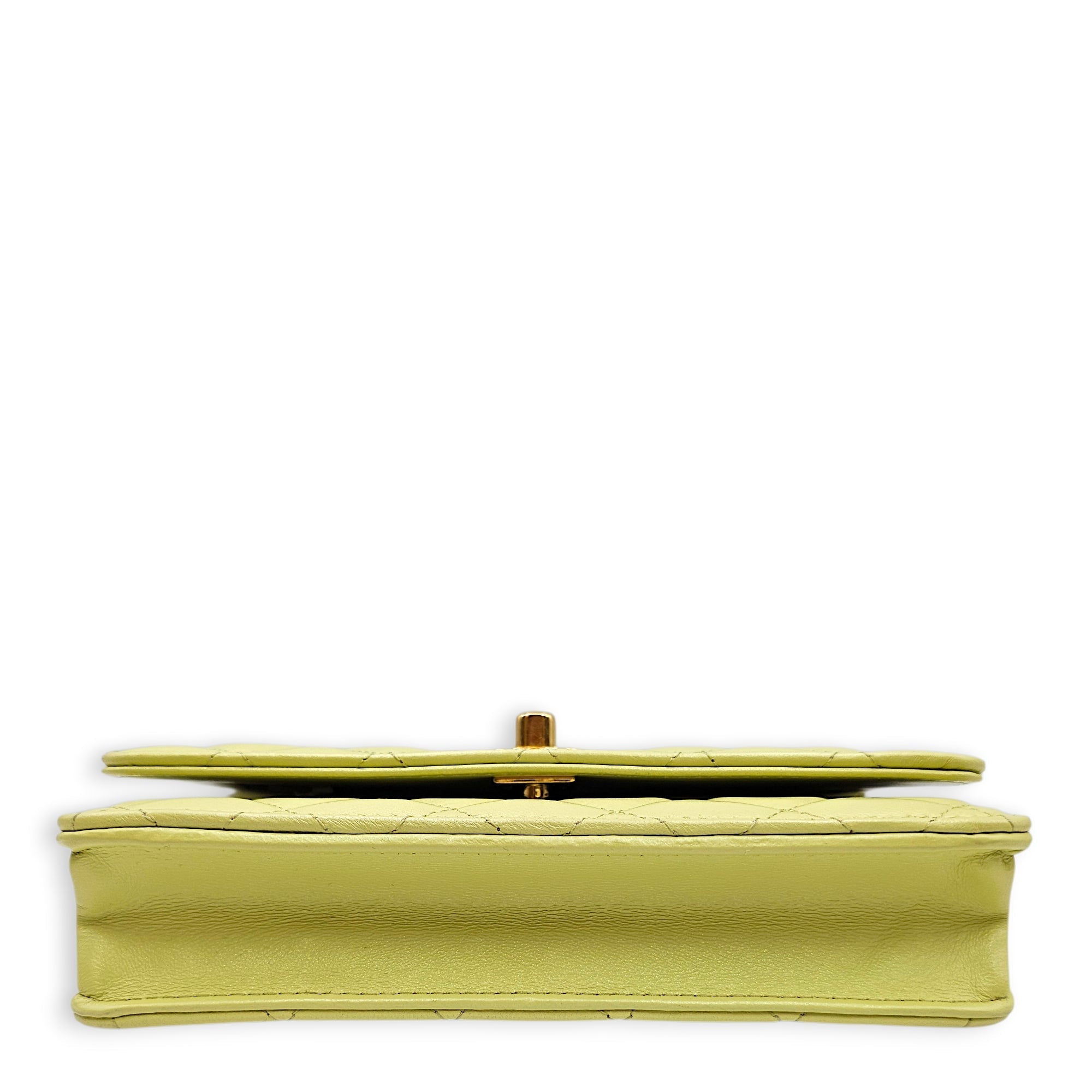 Quilted CC Lime Green Wallet On Chain in Lambskin Gold hardware CL2603-19925 5