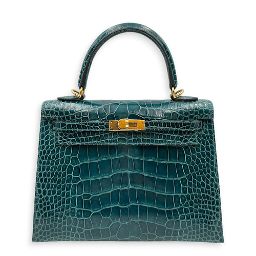 Sellier Kelly 25 Vert Bosphore in Shiny Alligator Gold hardware CL2603-19953 1