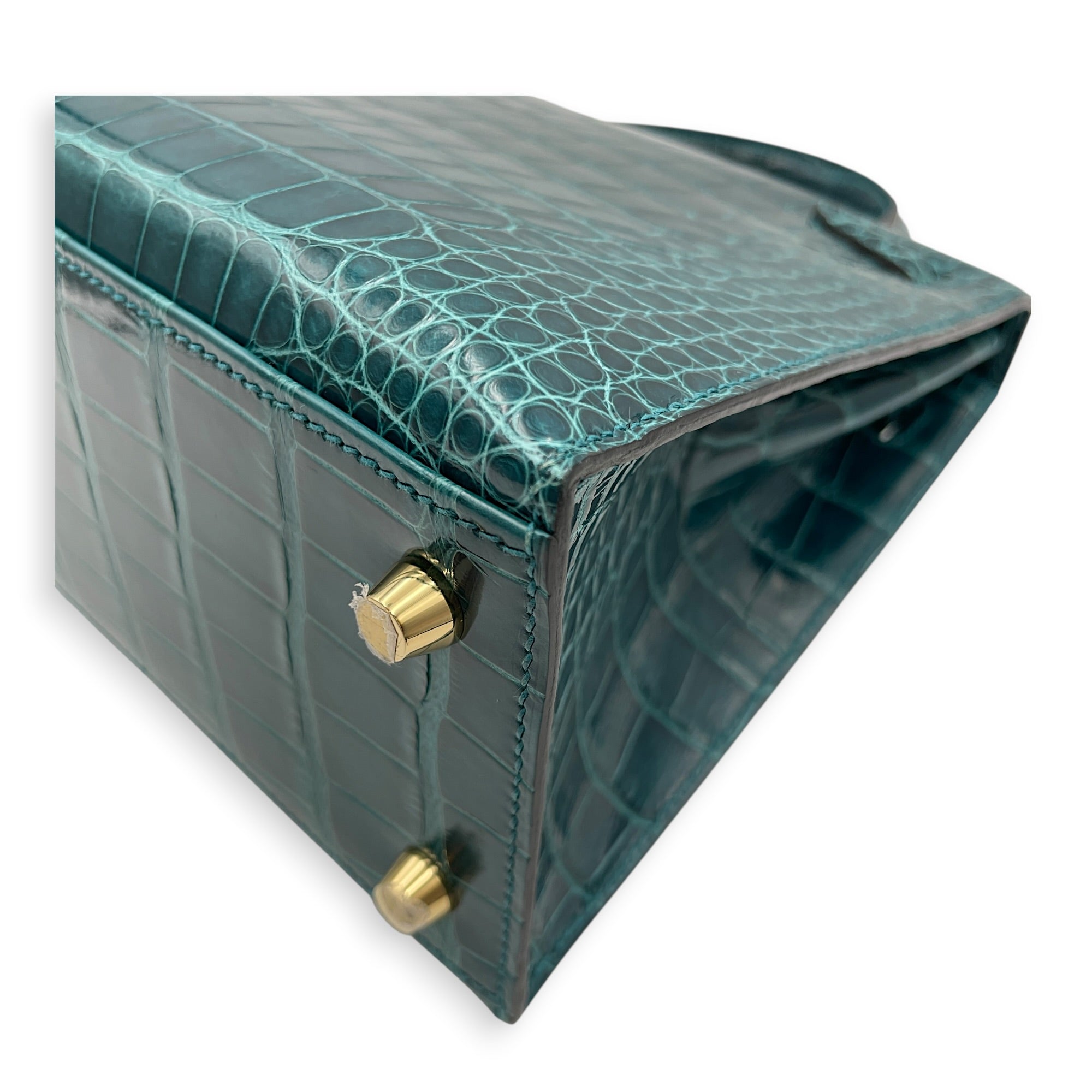Sellier Kelly 25 Vert Bosphore in Shiny Alligator Gold hardware CL2603-19953 10
