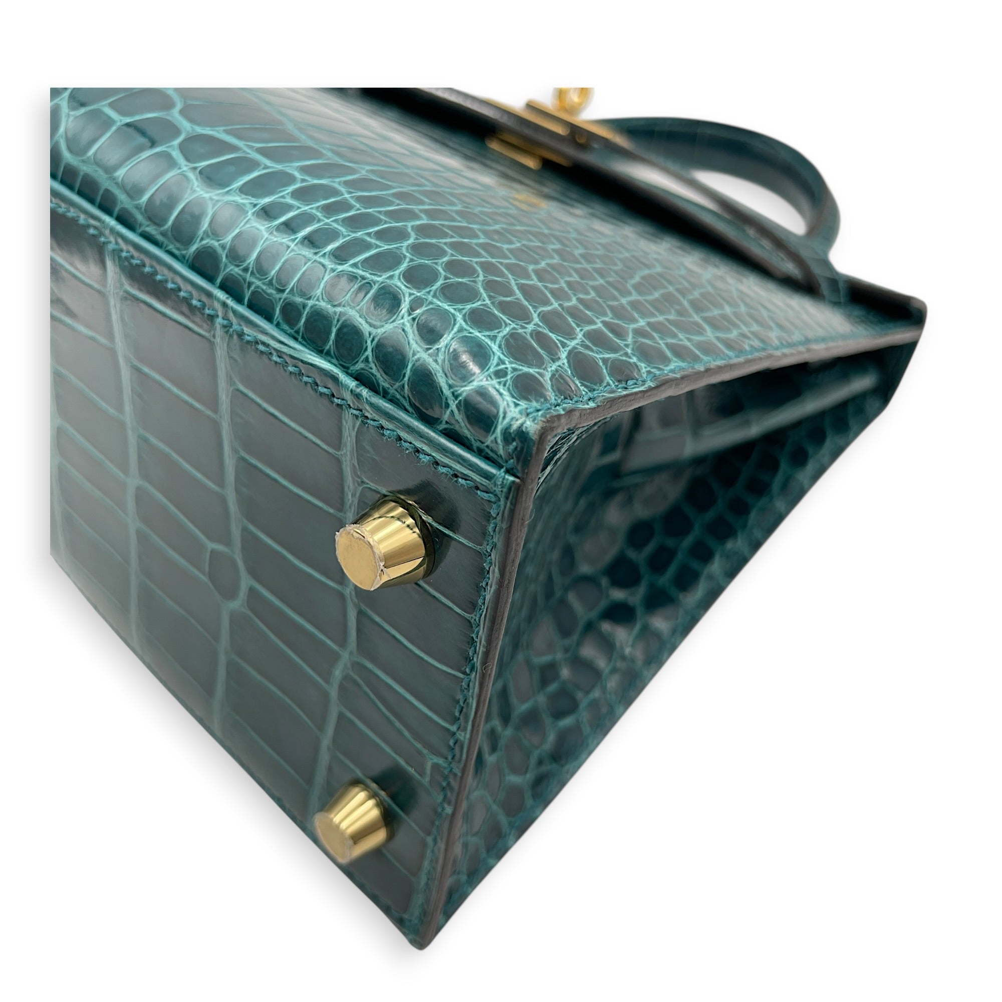 Sellier Kelly 25 Vert Bosphore in Shiny Alligator Gold hardware CL2603-19953 6