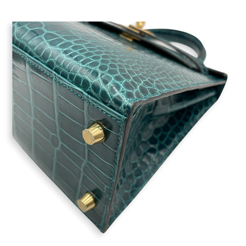 Sellier Kelly 25 Vert Bosphore in Shiny Alligator Gold hardware CL2603-19953 6