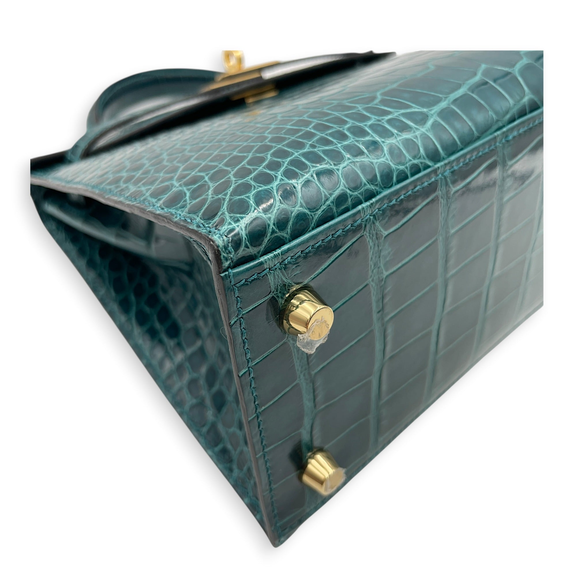 Sellier Kelly 25 Vert Bosphore in Shiny Alligator Gold hardware CL2603-19953 7