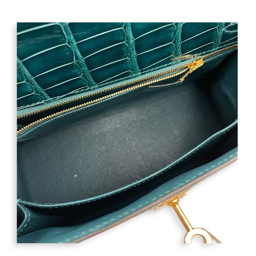 Sellier Kelly 25 Vert Bosphore in Shiny Alligator Gold hardware CL2603-19953 8