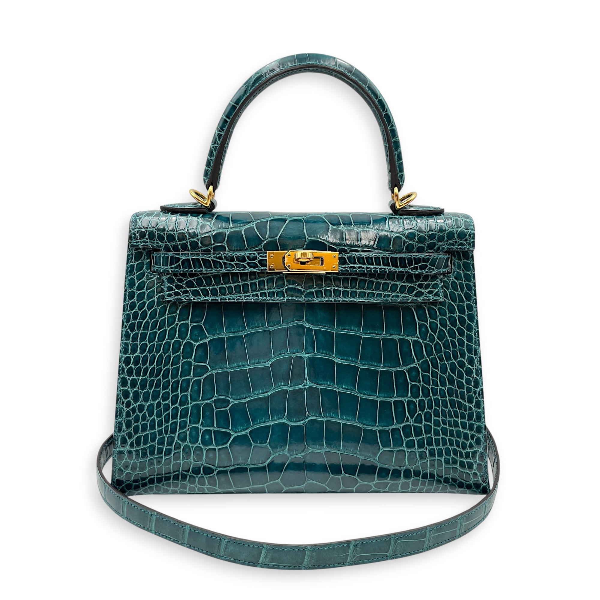 Sellier Kelly 25 Vert Bosphore in Shiny Alligator Gold hardware CL2603-19953 9