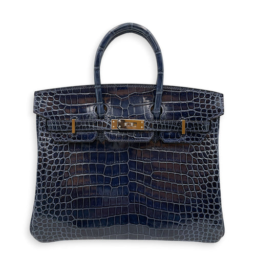 Birkin 25 Blue Abysse in Shiny Porosus Palladium hardware CL2603-19954 1