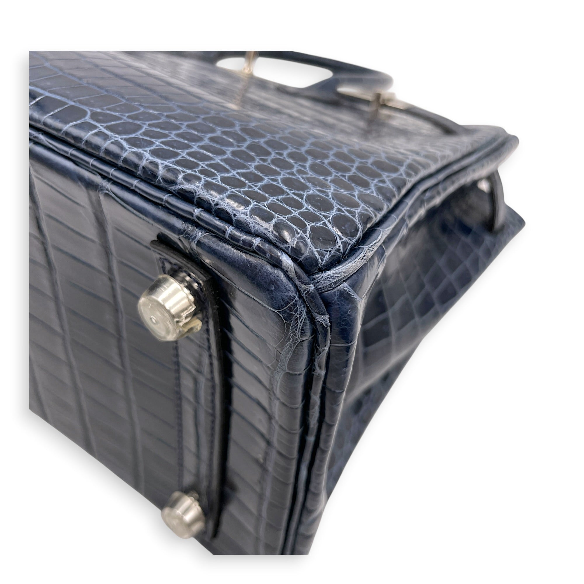 Birkin 25 Blue Abysse in Shiny Porosus Palladium hardware CL2603-19954 10