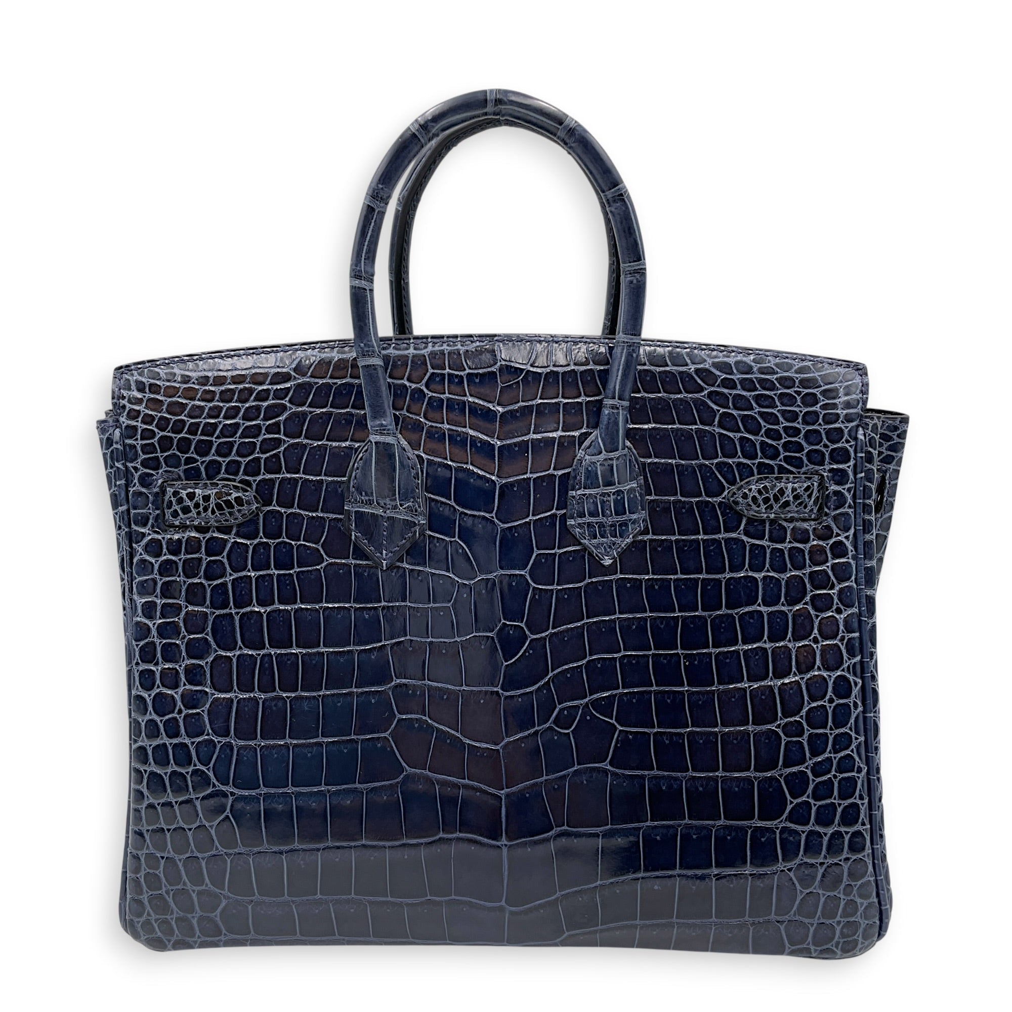 Birkin 25 Blue Abysse in Shiny Porosus Palladium hardware CL2603-19954 2