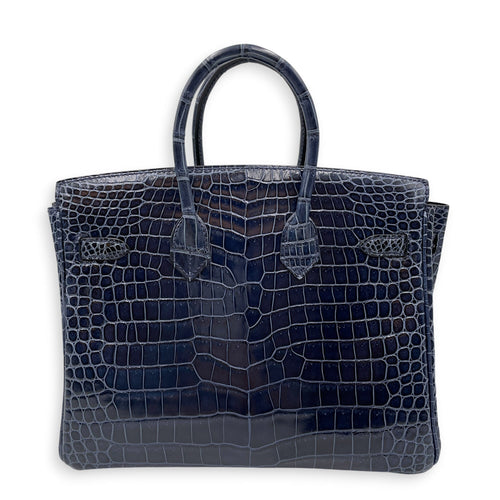 Birkin 25 Blue Abysse in Shiny Porosus Palladium hardware CL2603-19954 2
