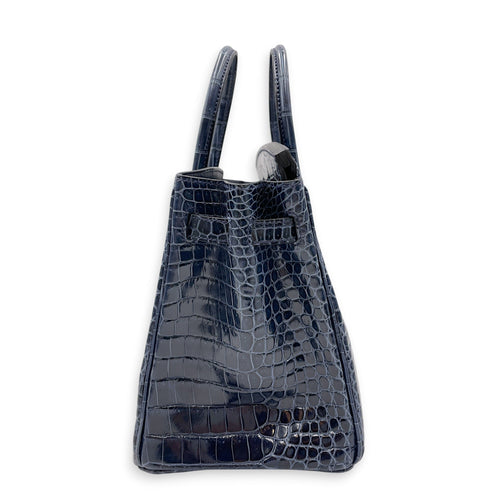 Birkin 25 Blue Abysse in Shiny Porosus Palladium hardware CL2603-19954 4