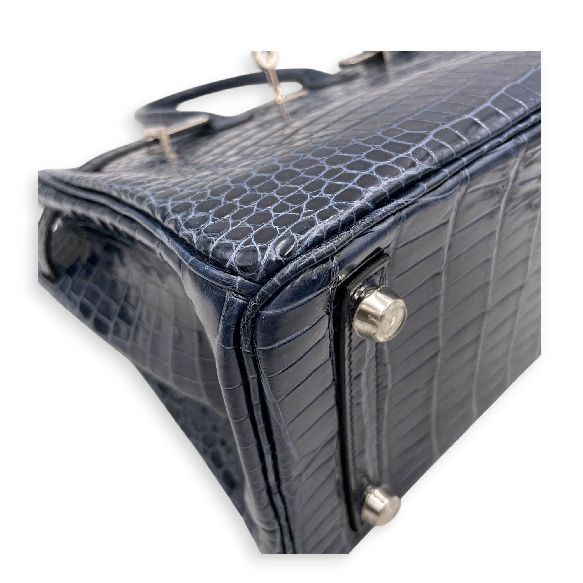 Birkin 25 Blue Abysse in Shiny Porosus Palladium hardware CL2603-19954 5