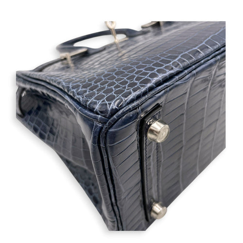 Birkin 25 Blue Abysse in Shiny Porosus Palladium hardware CL2603-19954 5