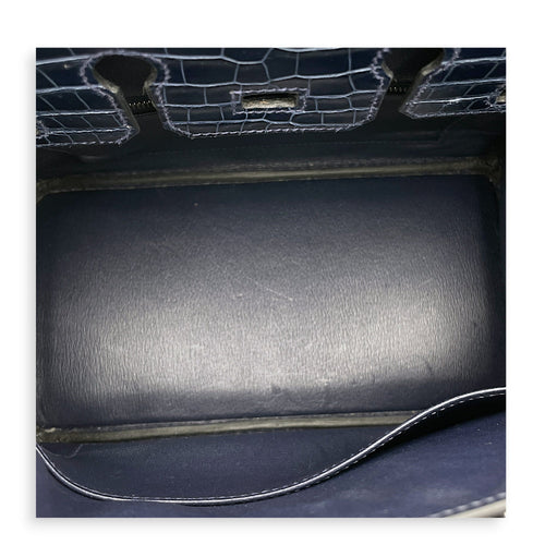 Birkin 25 Blue Abysse in Shiny Porosus Palladium hardware CL2603-19954 6
