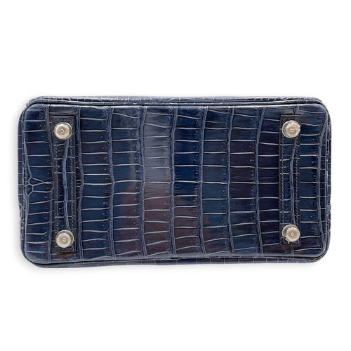 Birkin 25 Blue Abysse in Shiny Porosus Palladium hardware CL2603-19954 7