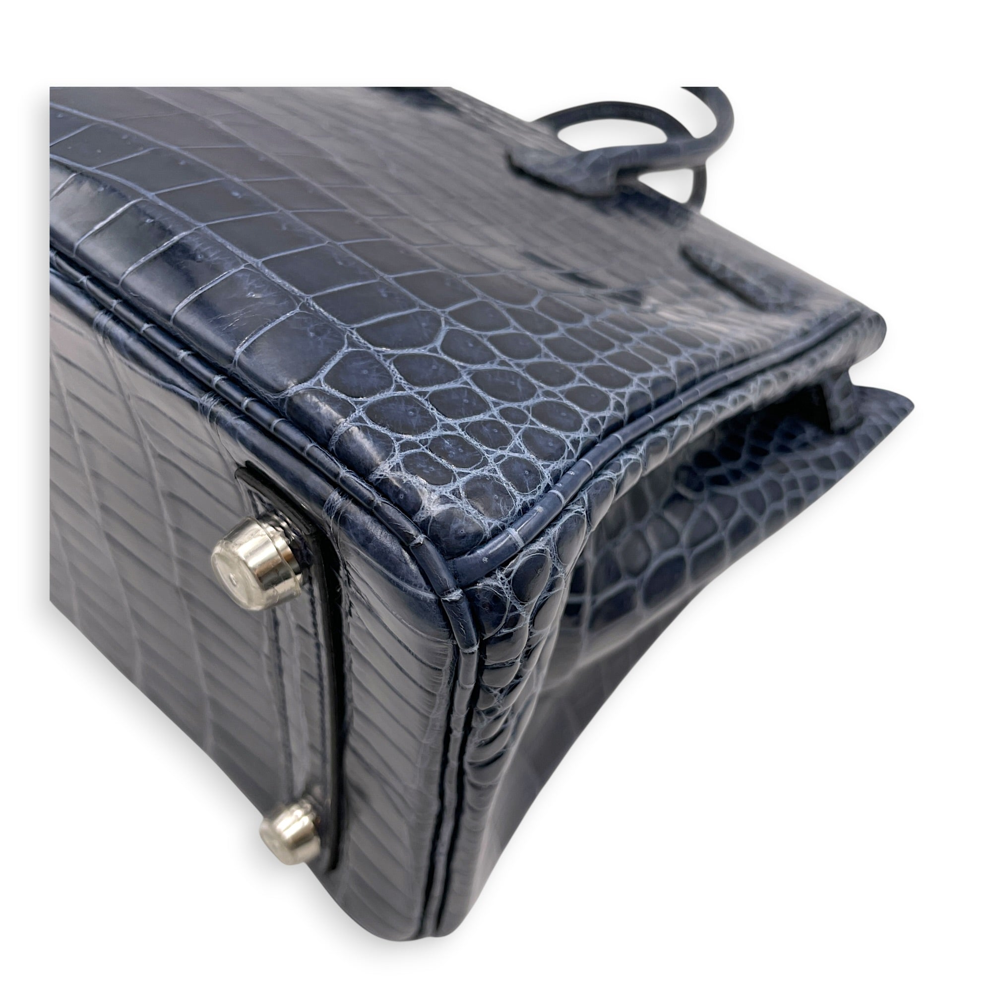 Birkin 25 Blue Abysse in Shiny Porosus Palladium hardware CL2603-19954 8