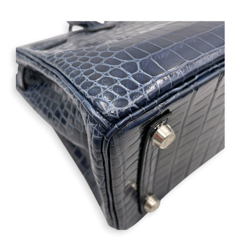 Birkin 25 Blue Abysse in Shiny Porosus Palladium hardware CL2603-19954 9