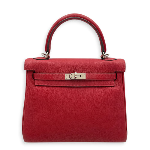 Kelly 25 Rouge Vif in Togo Palladium hardware