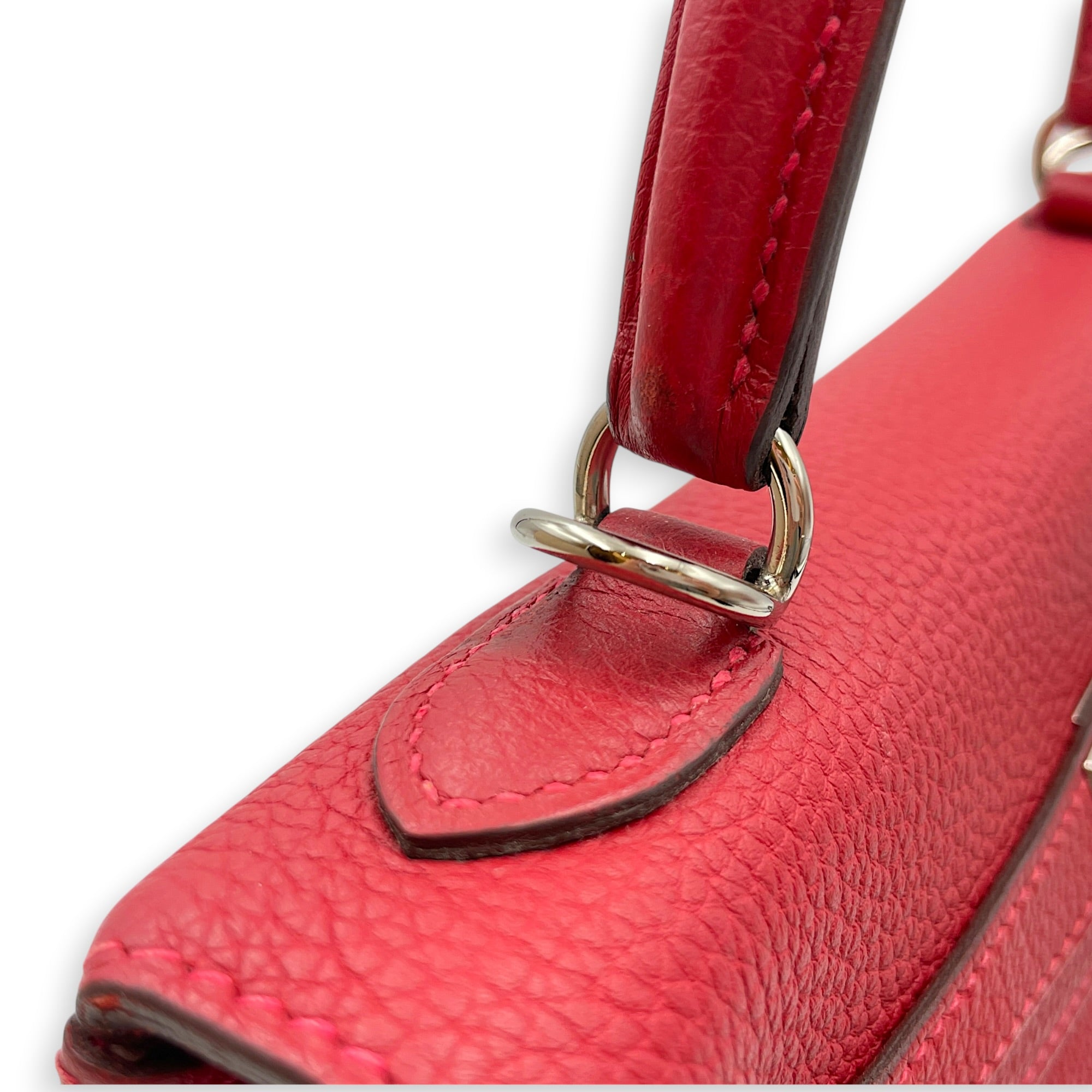 Kelly 25 Rouge Vif in Togo Palladium hardware