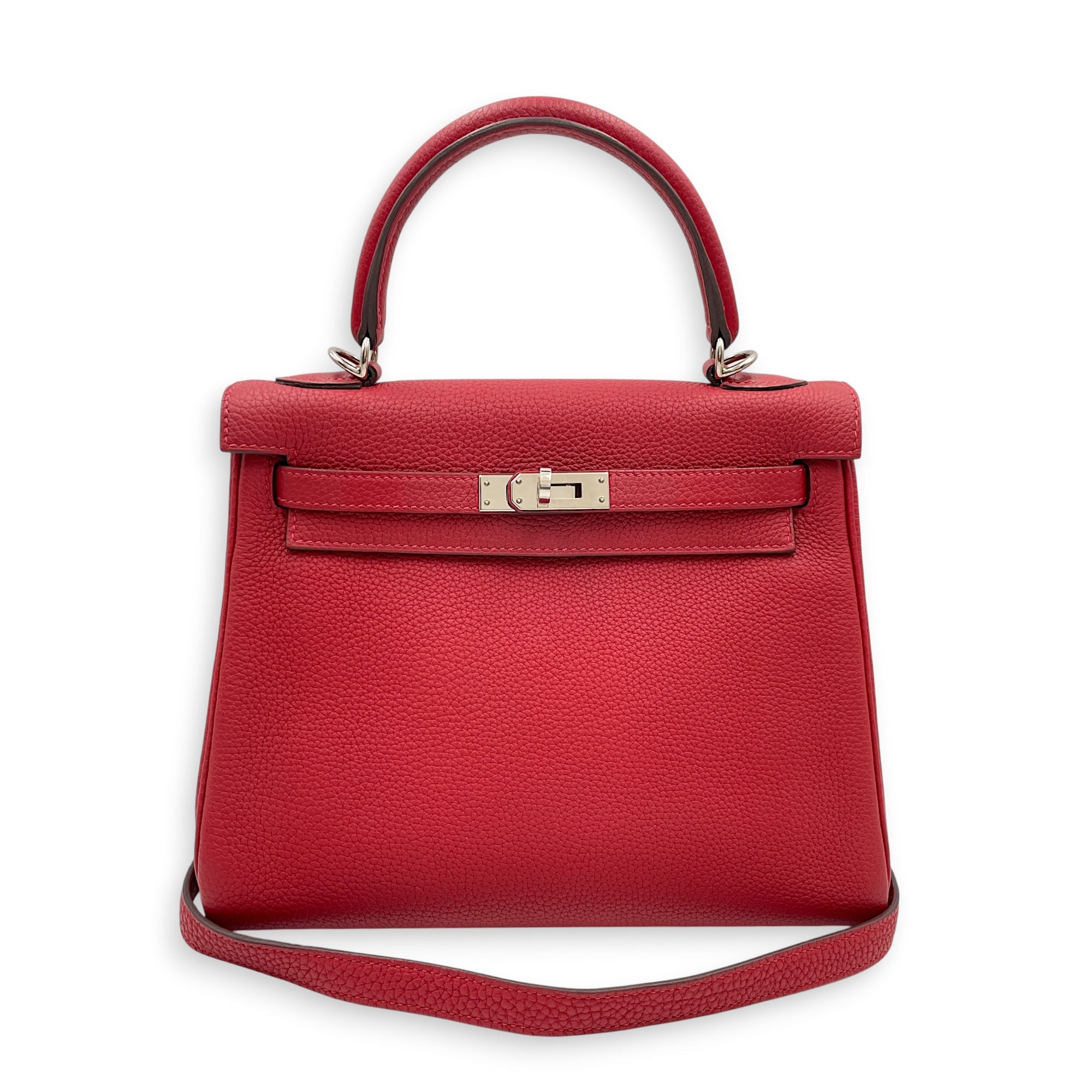 Kelly 25 Rouge Vif in Togo Palladium hardware