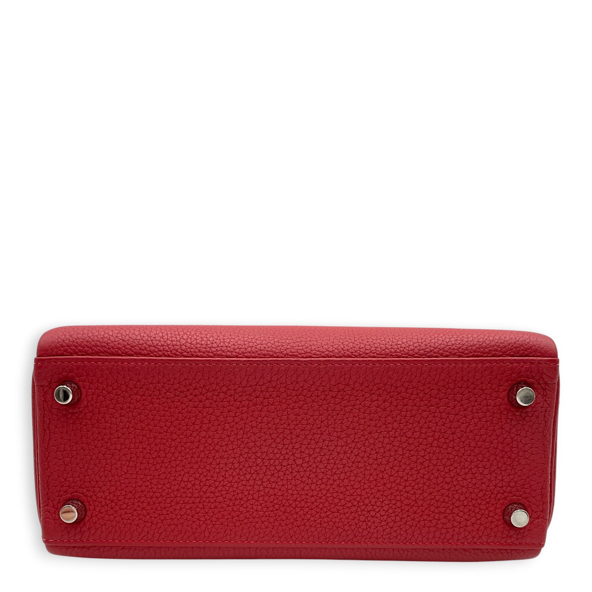 Kelly 25 Rouge Vif in Togo Palladium hardware