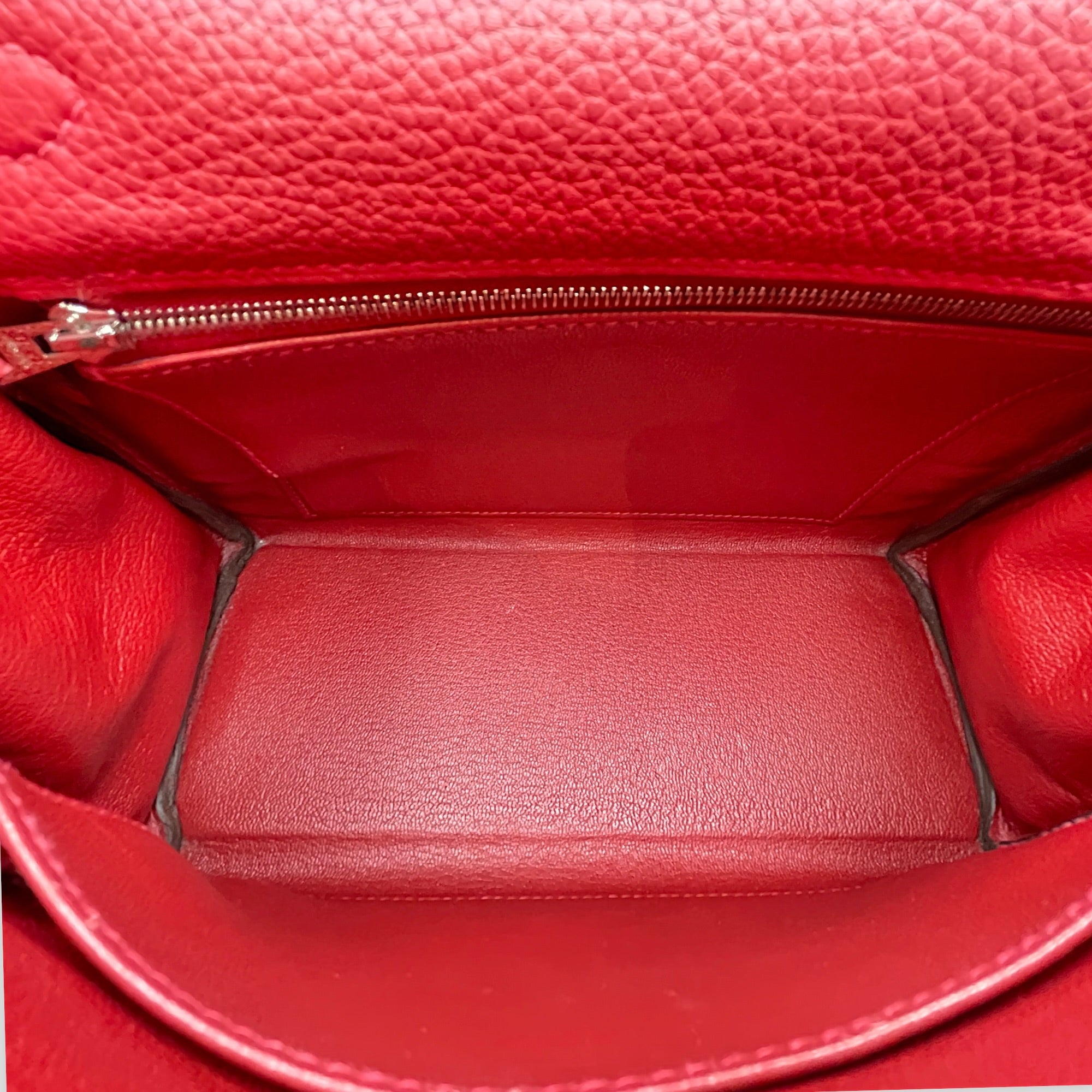 Kelly 25 Rouge Vif in Togo Palladium hardware
