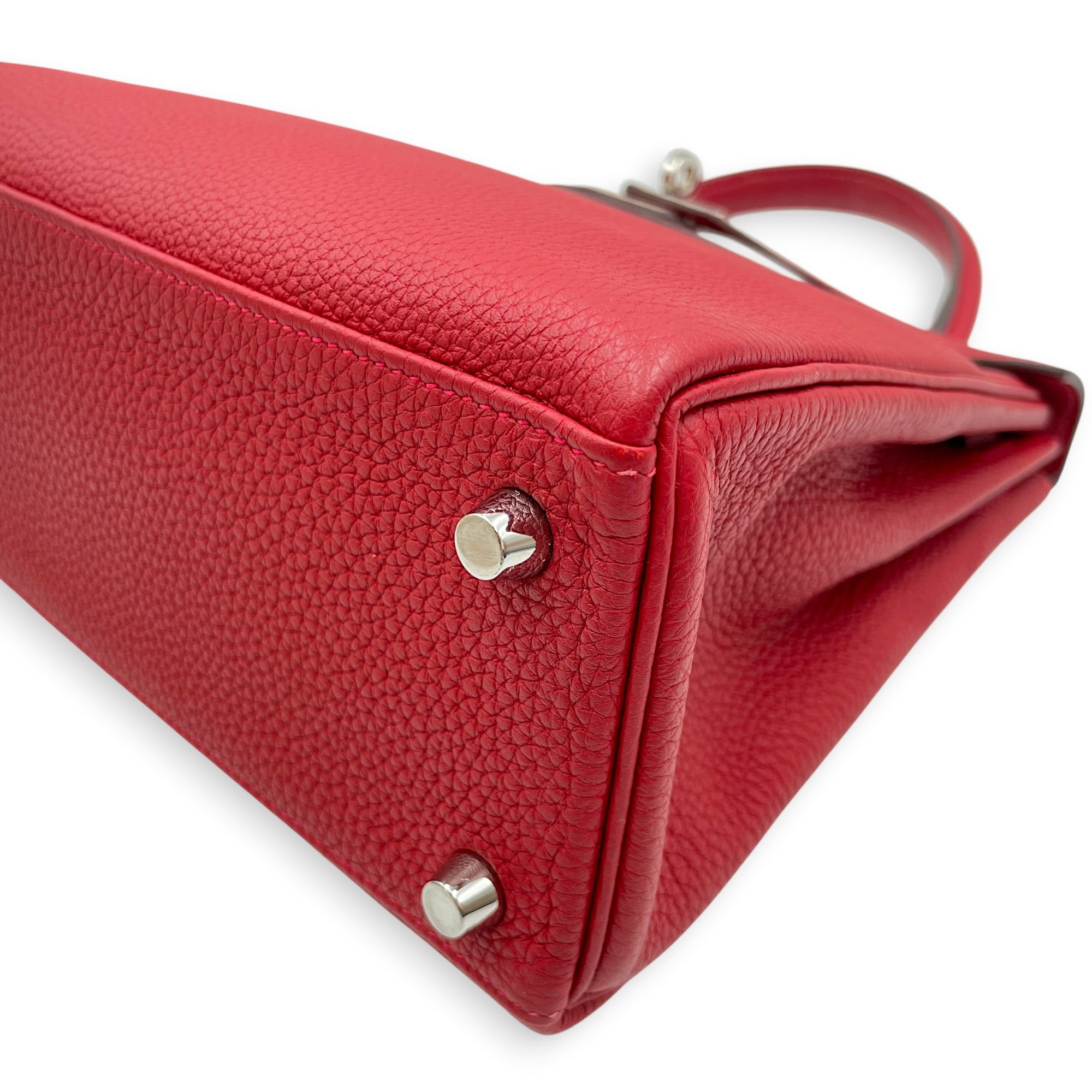 Kelly 25 Rouge Vif in Togo Palladium hardware