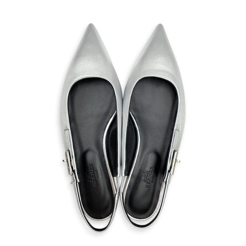 Lovely Slingback 37 Argente Flats in Chevre Leather Palladium hardware CL2603-19971 1