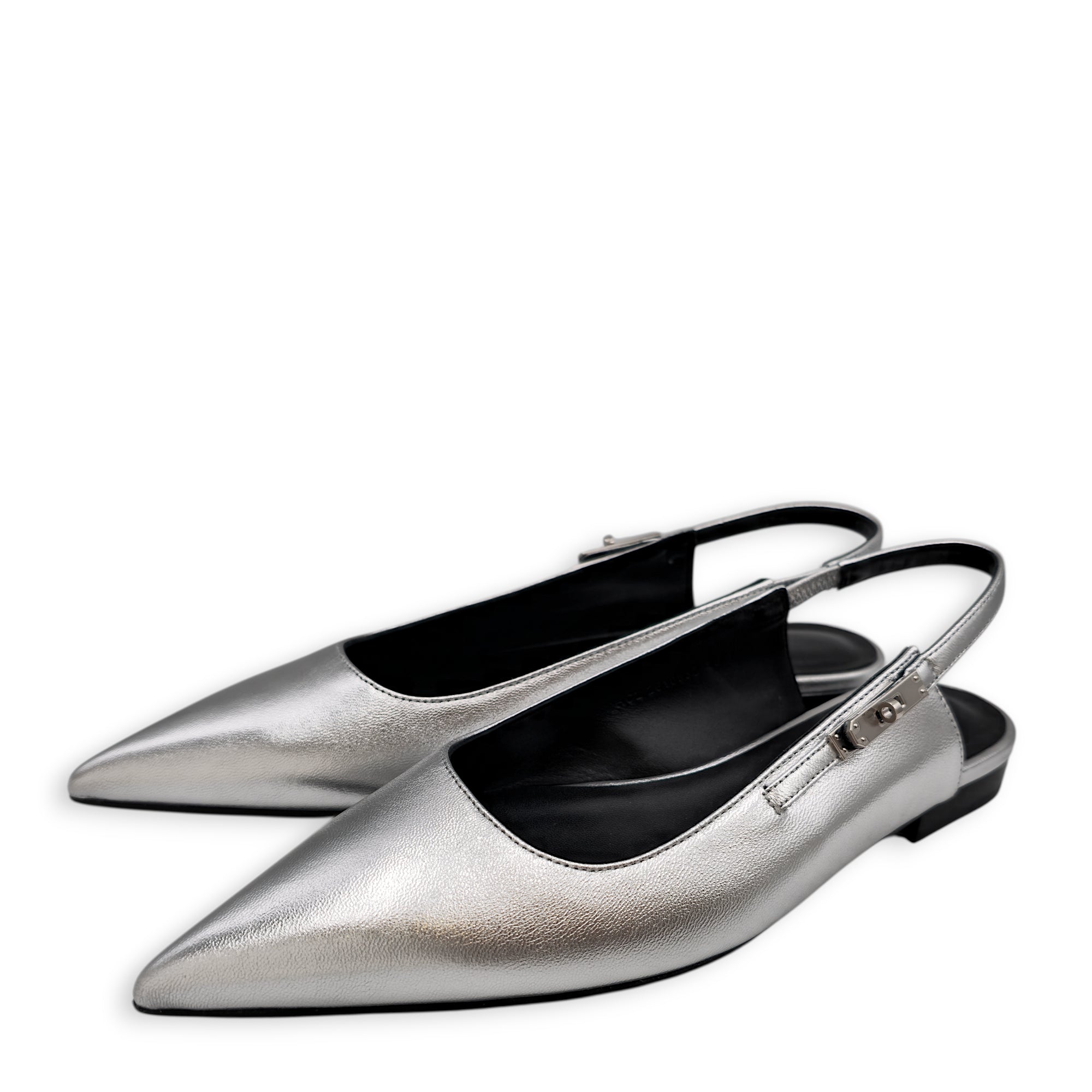 Lovely Slingback 37 Argente Flats in Chevre Leather Palladium hardware CL2603-19971 2