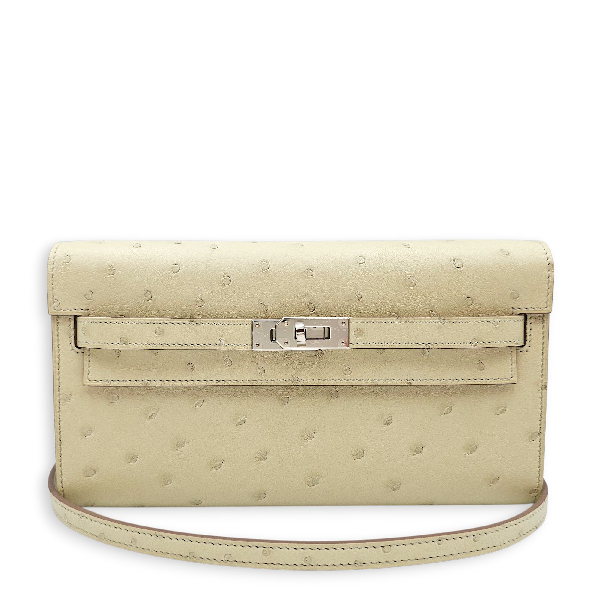 Kelly To Go Beton Wallet in Ostrich Palladium hardware CL2603-19980 7