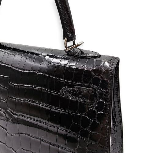 Sellier Kelly 25 Black in Shiny Porosus Palladium hardware CL2603-19987 10