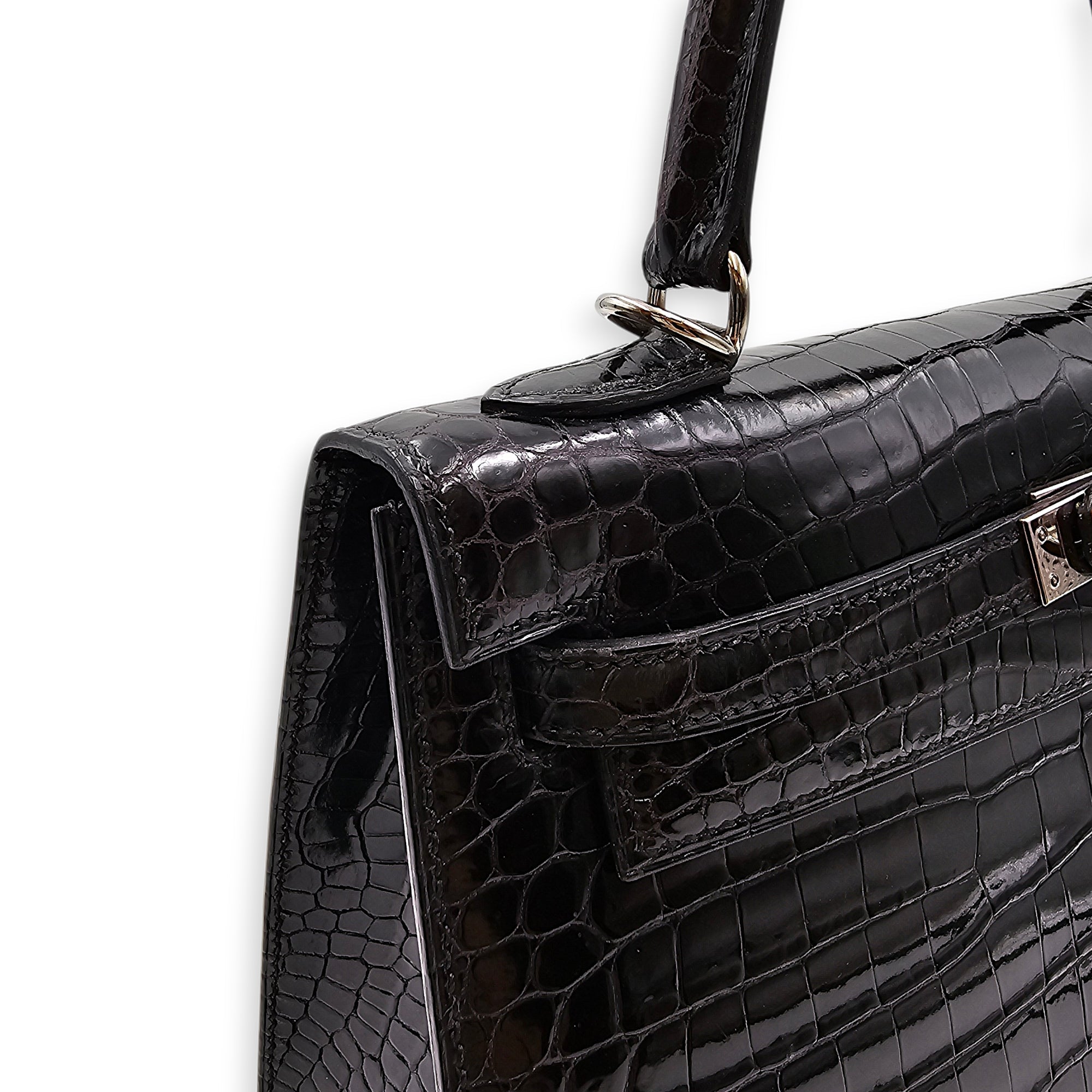 Sellier Kelly 25 Black in Shiny Porosus Palladium hardware CL2603-19987 7