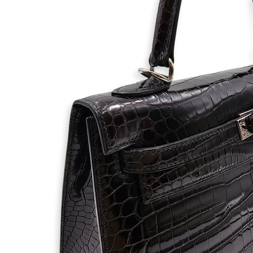 Sellier Kelly 25 Black in Shiny Porosus Palladium hardware CL2603-19987 7