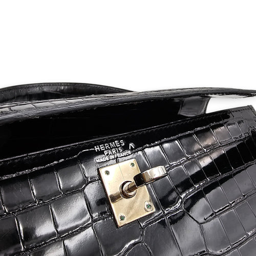 Sellier Kelly 25 Black in Shiny Porosus Palladium hardware CL2603-19987 8