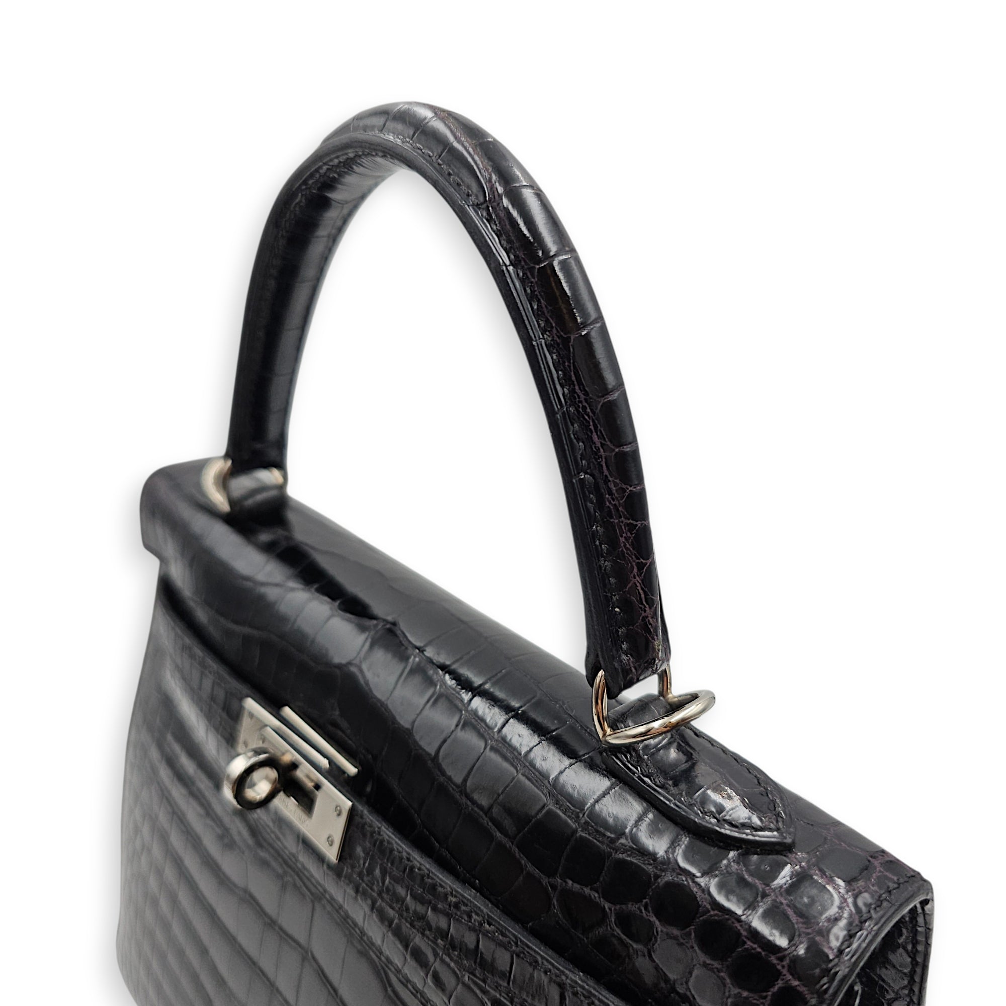 Sellier Kelly 25 Black in Shiny Porosus Palladium hardware CL2603-19987 9
