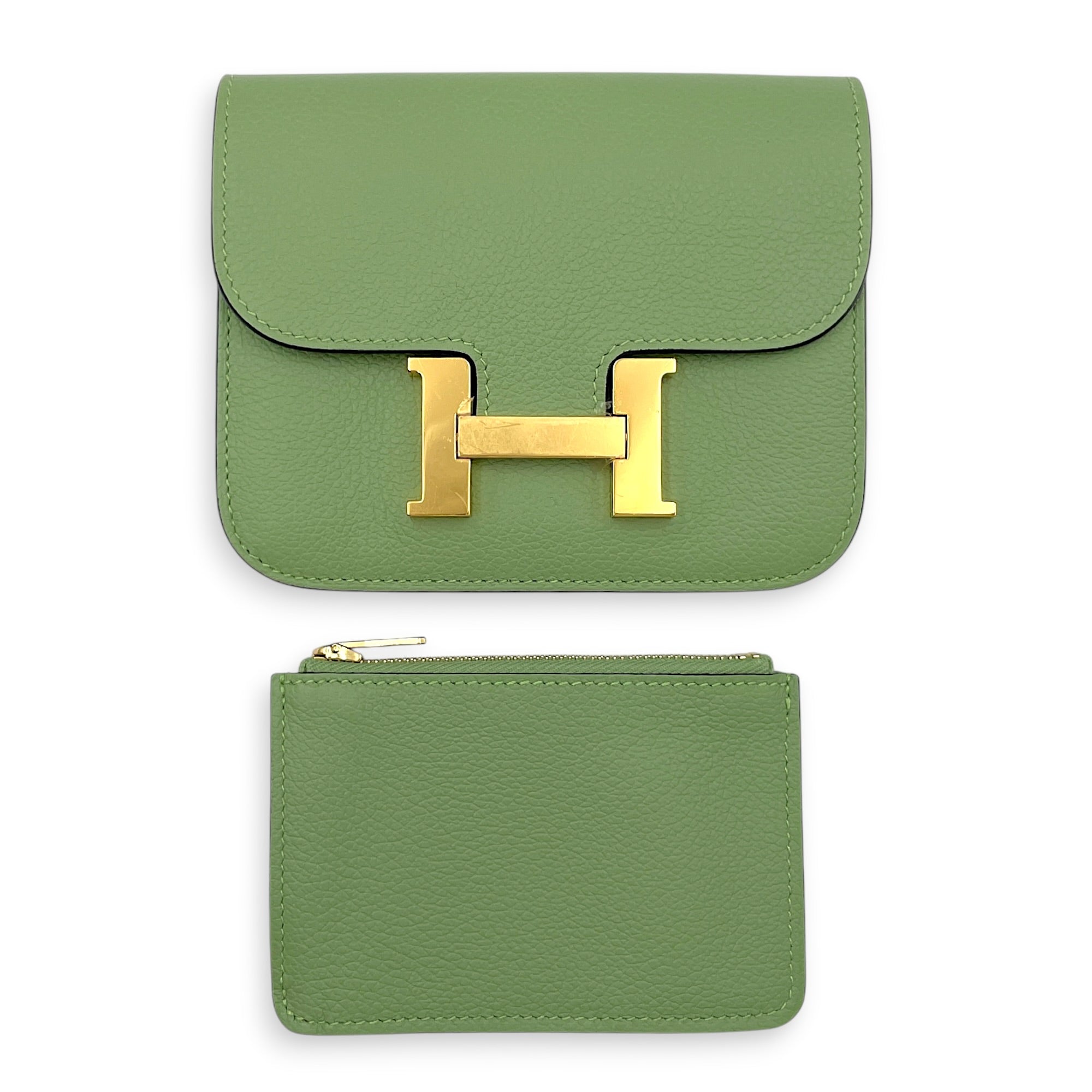 Constance Slim Vert Criquet Wallet in Evercolor Gold hardware CL2603-19991 8