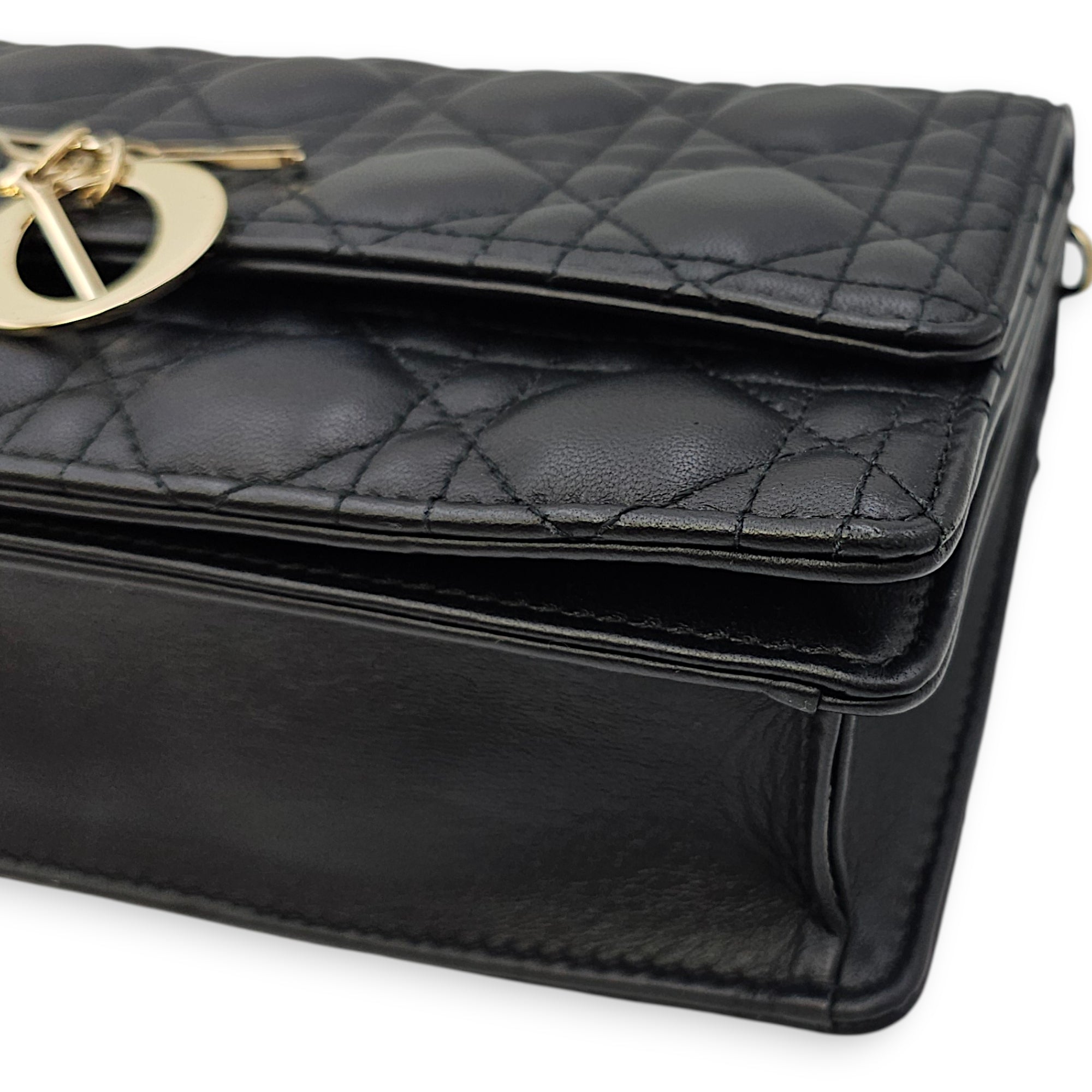 Mini Dior Top Handle Black Shoulder Bag in Lambskin Gold hardware