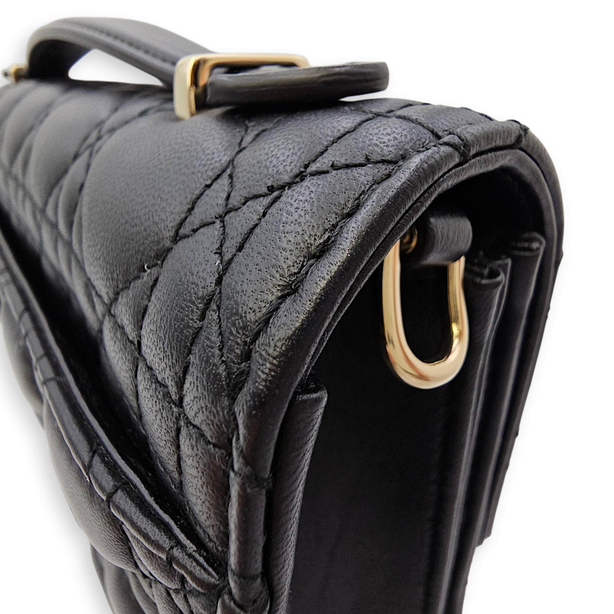 Mini Dior Top Handle Black Shoulder Bag in Lambskin Gold hardware