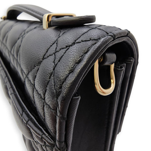 Mini Dior Top Handle Black Shoulder Bag in Lambskin Gold hardware