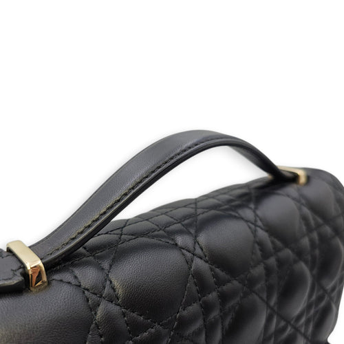Mini Dior Top Handle Black Shoulder Bag in Lambskin Gold hardware