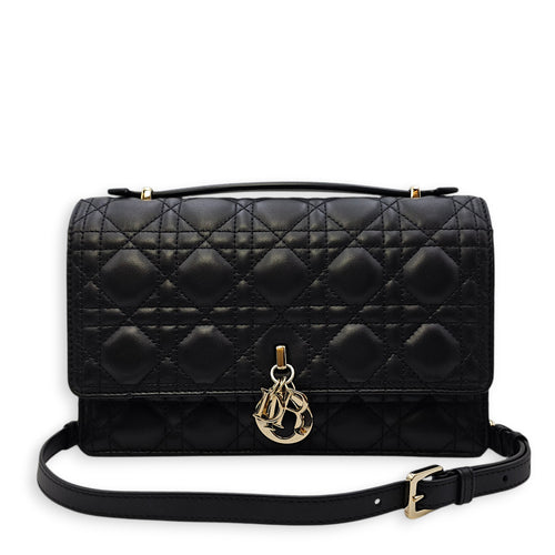 Mini Dior Top Handle Black Shoulder Bag in Lambskin Gold hardware