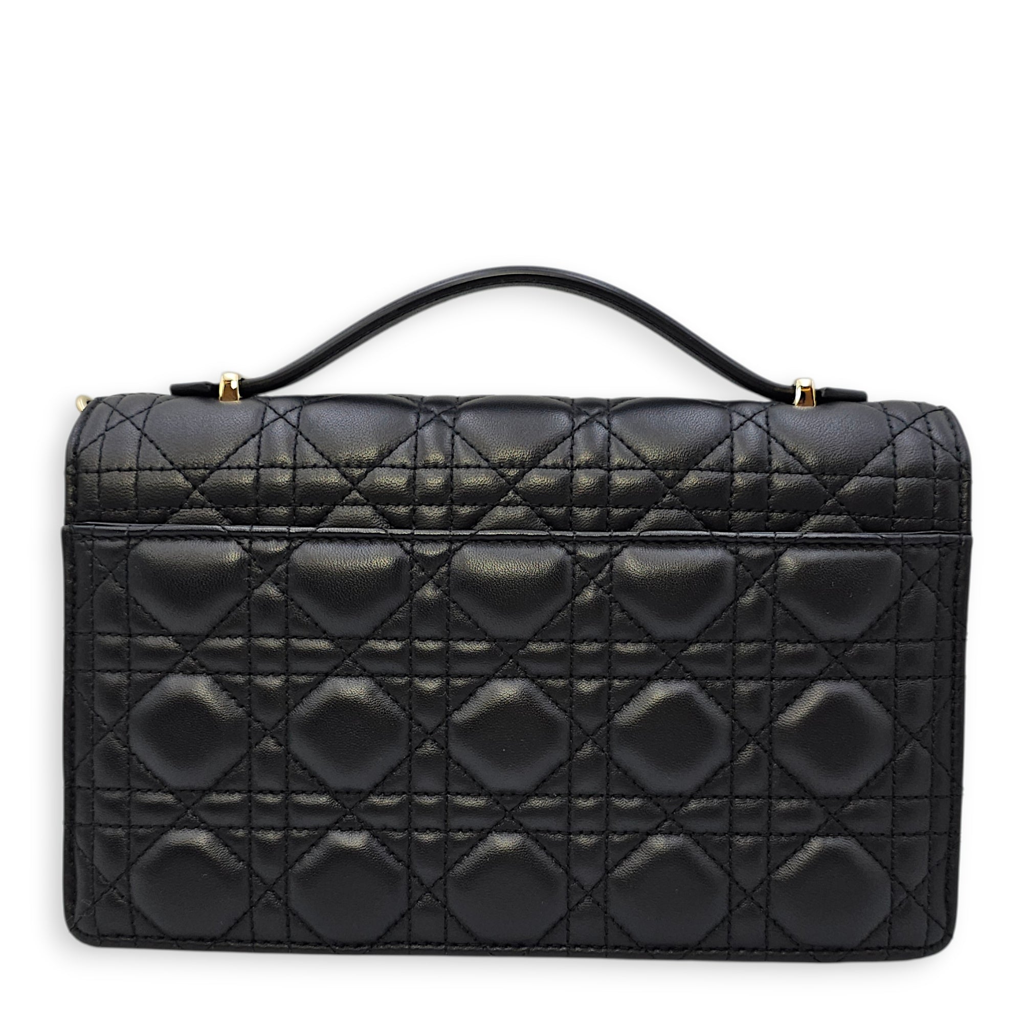 Mini Dior Top Handle Black Shoulder Bag in Lambskin Gold hardware
