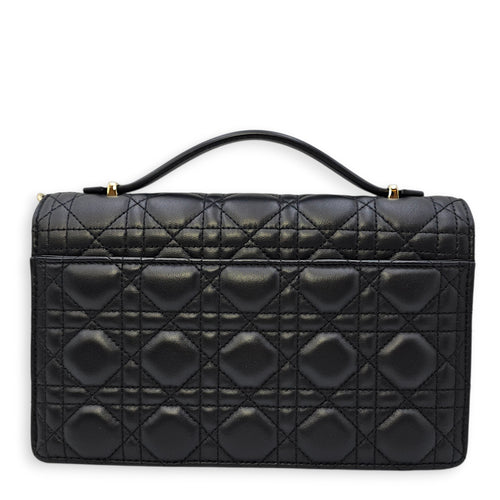 Mini Dior Top Handle Black Shoulder Bag in Lambskin Gold hardware