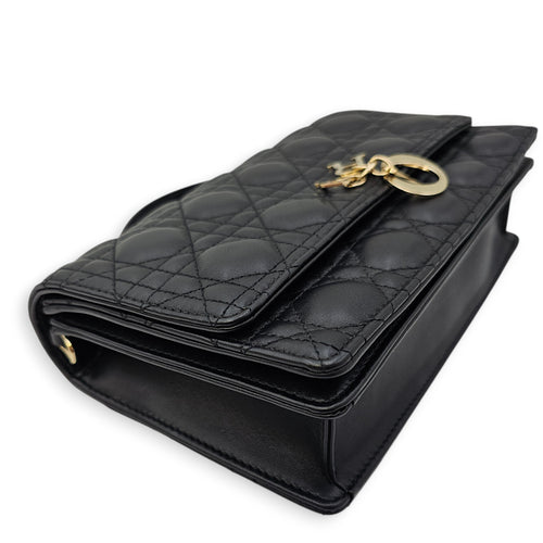 Mini Dior Top Handle Black Shoulder Bag in Lambskin Gold hardware