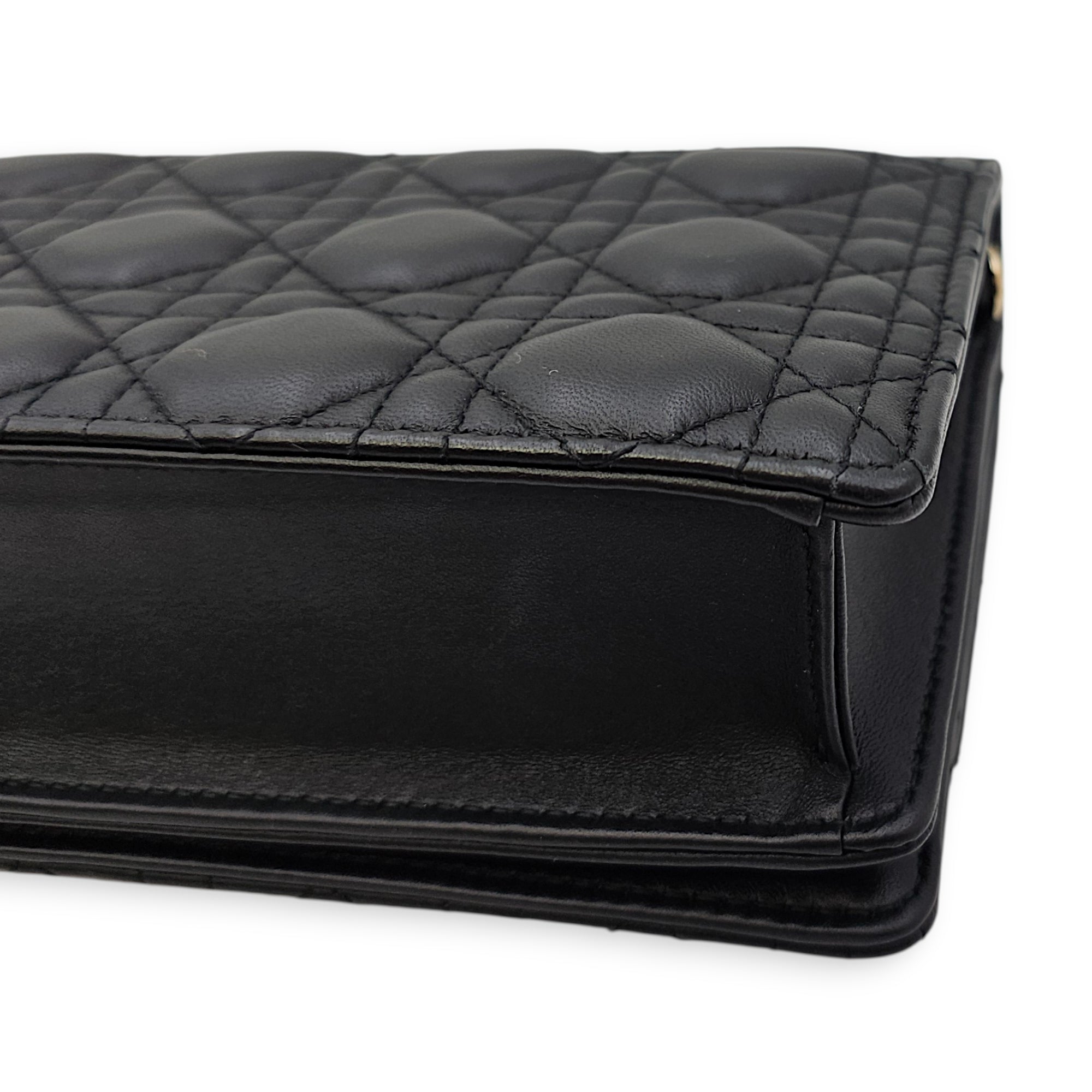 Mini Dior Top Handle Black Shoulder Bag in Lambskin Gold hardware