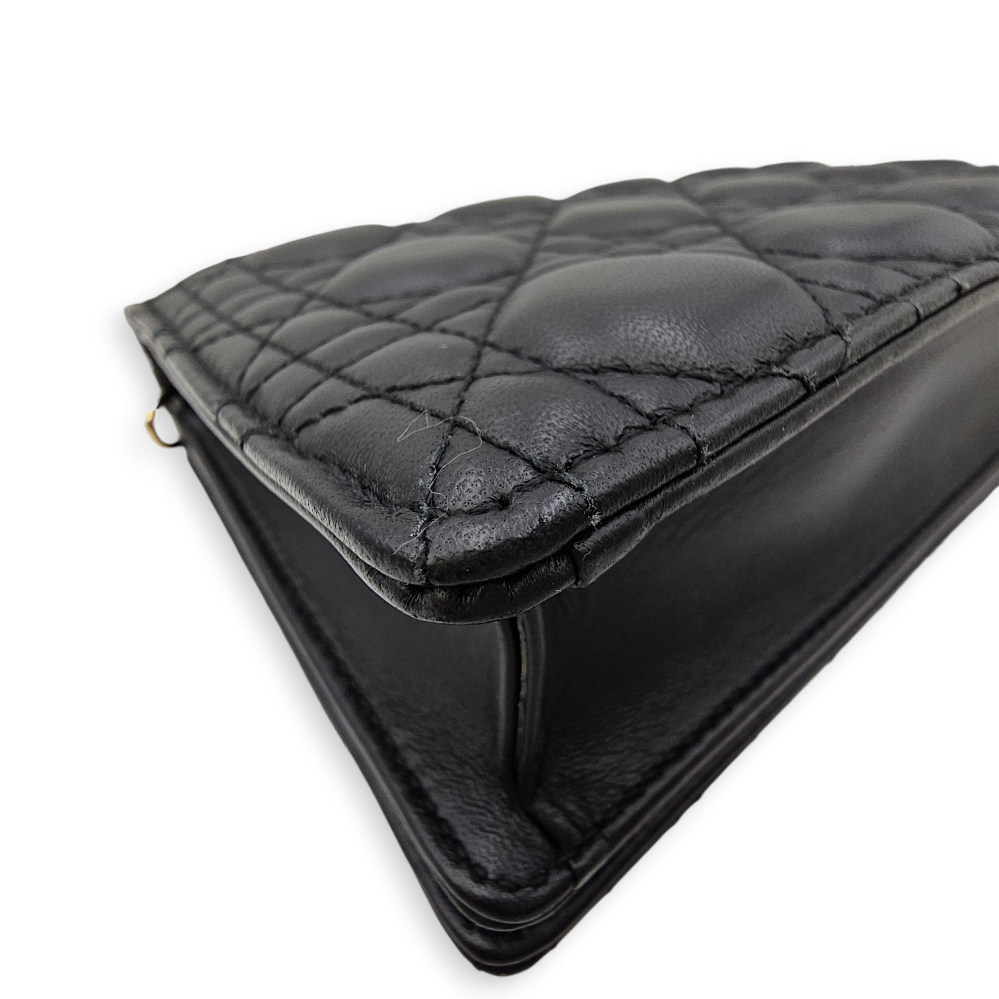 Mini Dior Top Handle Black Shoulder Bag in Lambskin Gold hardware