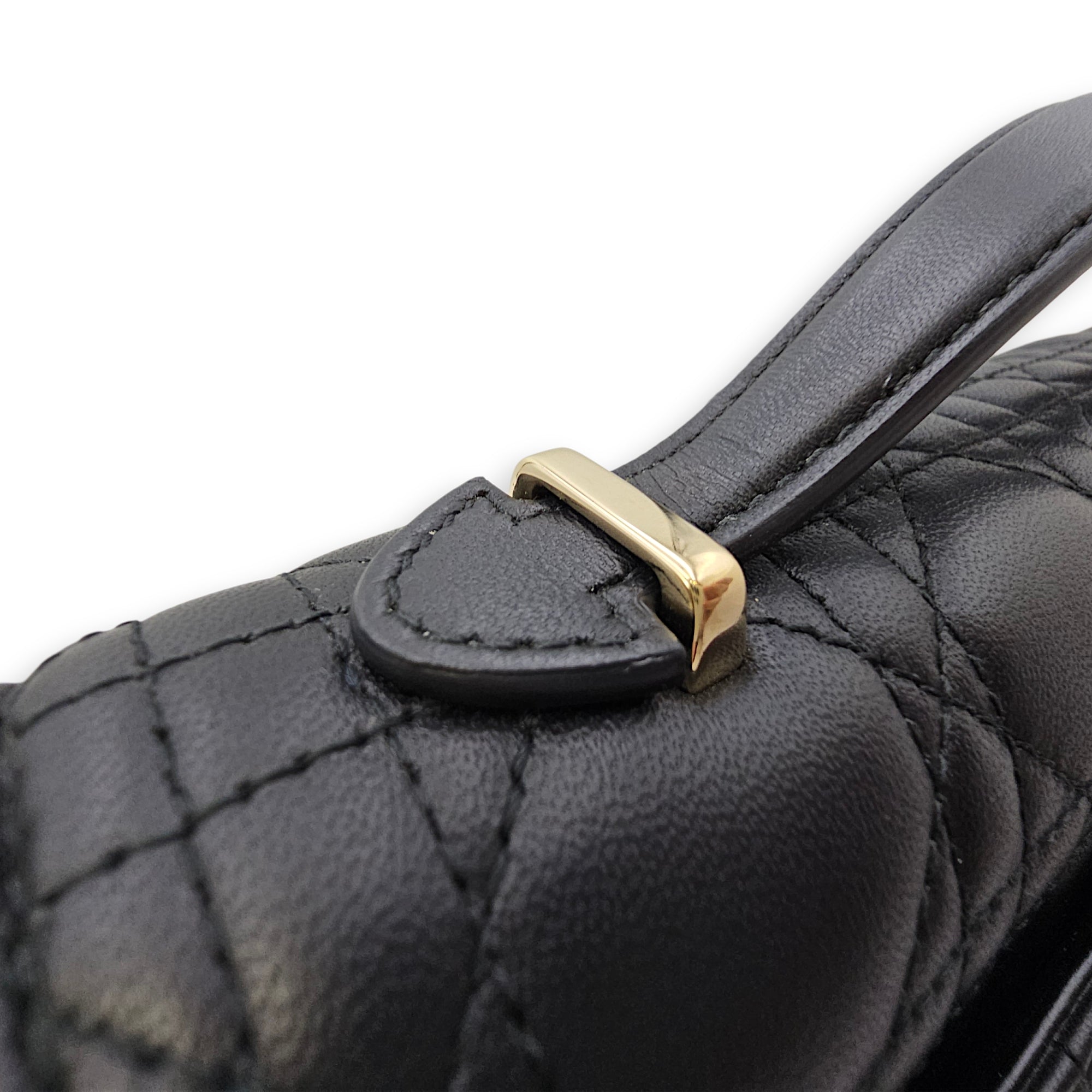 Mini Dior Top Handle Black Shoulder Bag in Lambskin Gold hardware