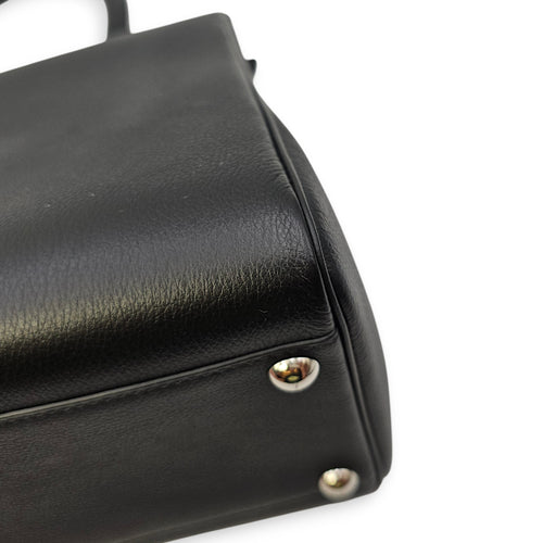 Brilliant MM Sellier Medium Black Top Handle Bag in Calfskin Silver hardware
