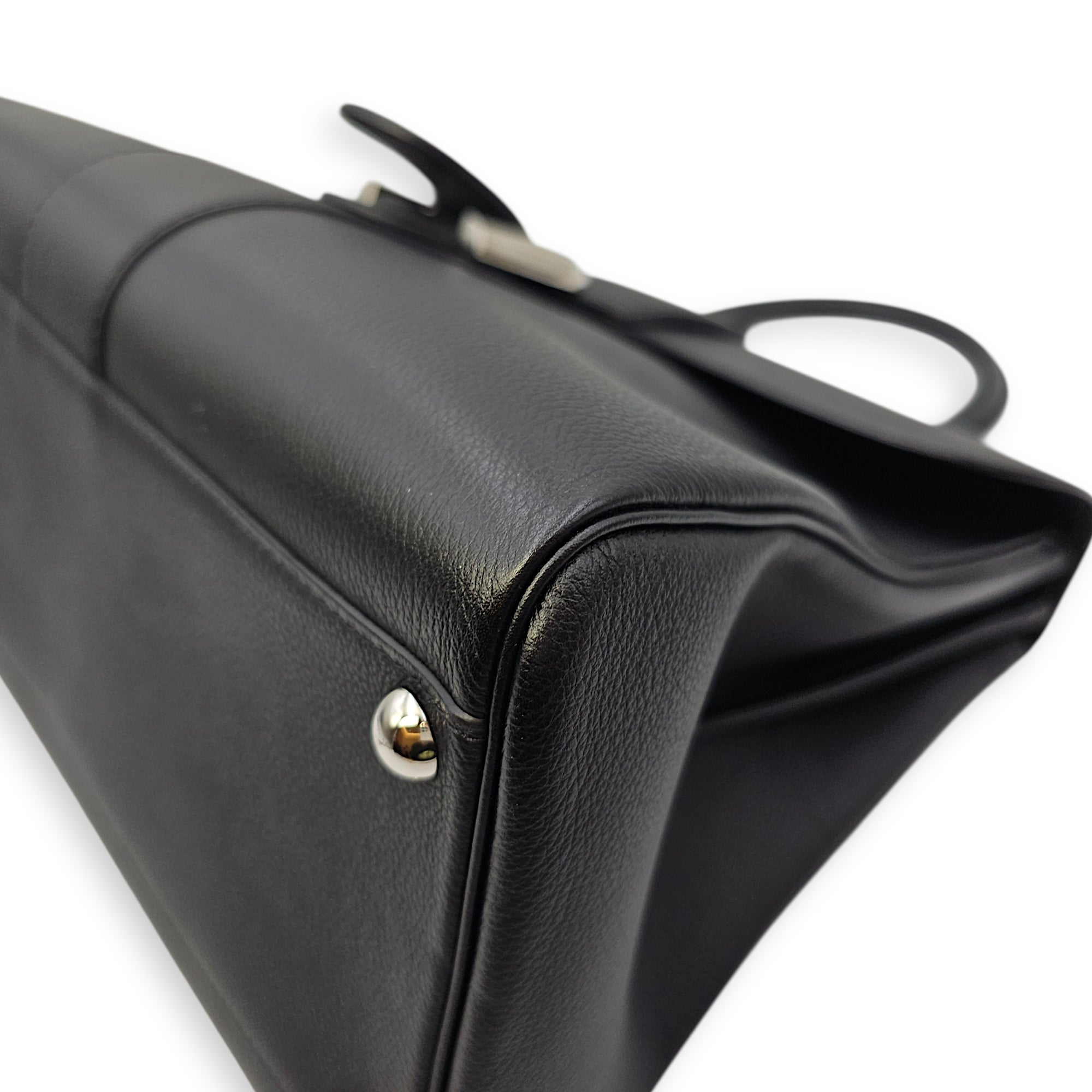 Brilliant MM Sellier Medium Black Top Handle Bag in Calfskin Silver hardware
