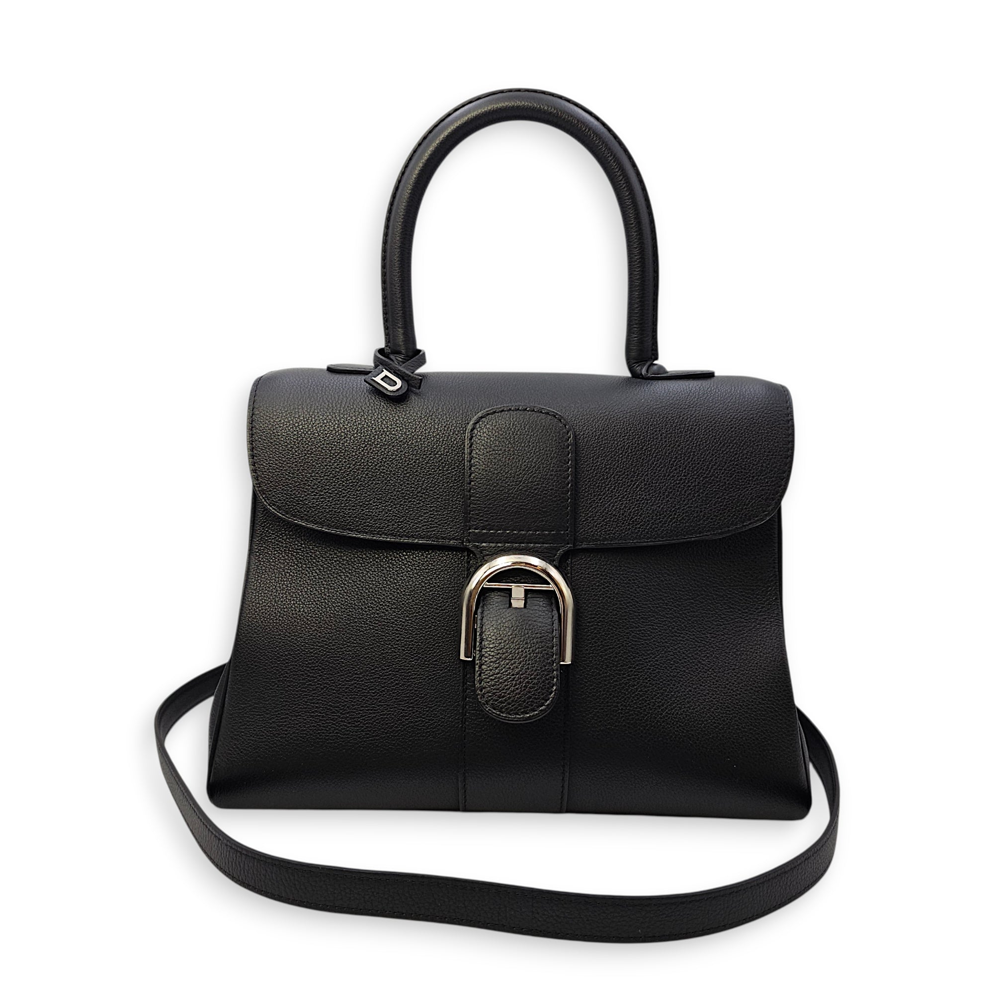 Brilliant MM Sellier Medium Black Top Handle Bag in Calfskin Silver hardware